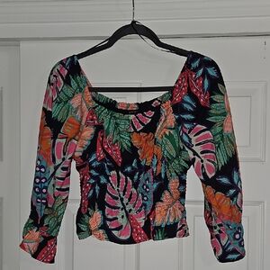 Skies Are Blue Colorful Leaf Print Blouse